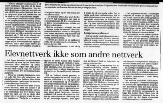 Andre del av oppslag 4.2.1999: Elevnettverk ikke som andre nettverk