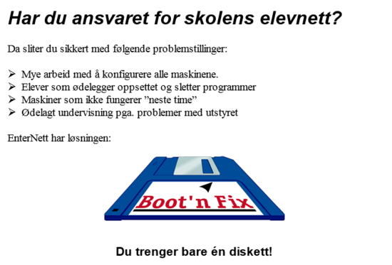 Utdrag fra faktaark om Boot'n Fix løsningen (1999)