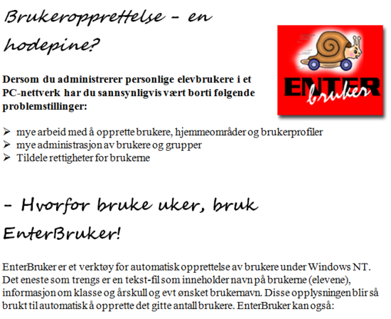 Utdrag fra faktaark om EnterBruker (2000)